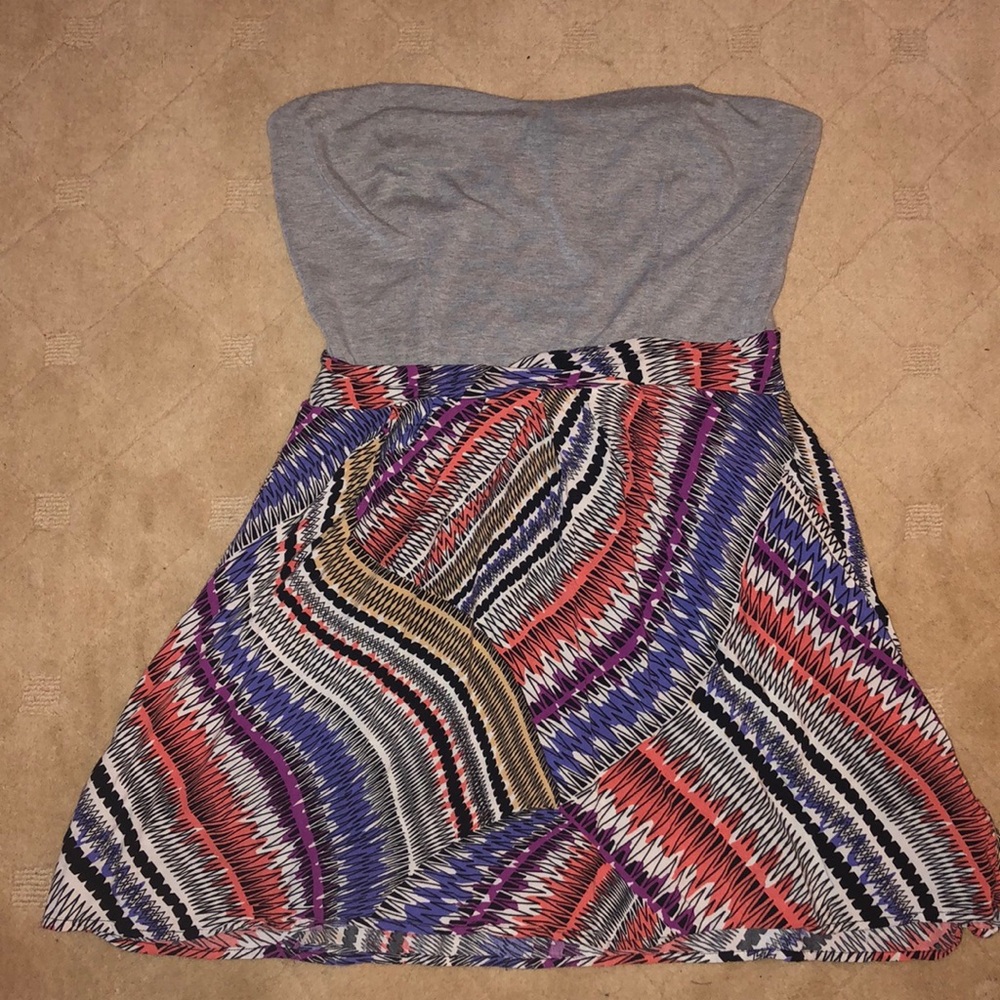 Strapless Grey and Patterned Dress